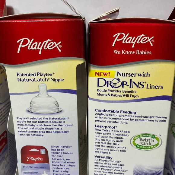 Playtex Baby Bottles Nurser with Drop Ins Liners Angled NaturaLatch SLOW 0-3M+ - Picture 8 of 13